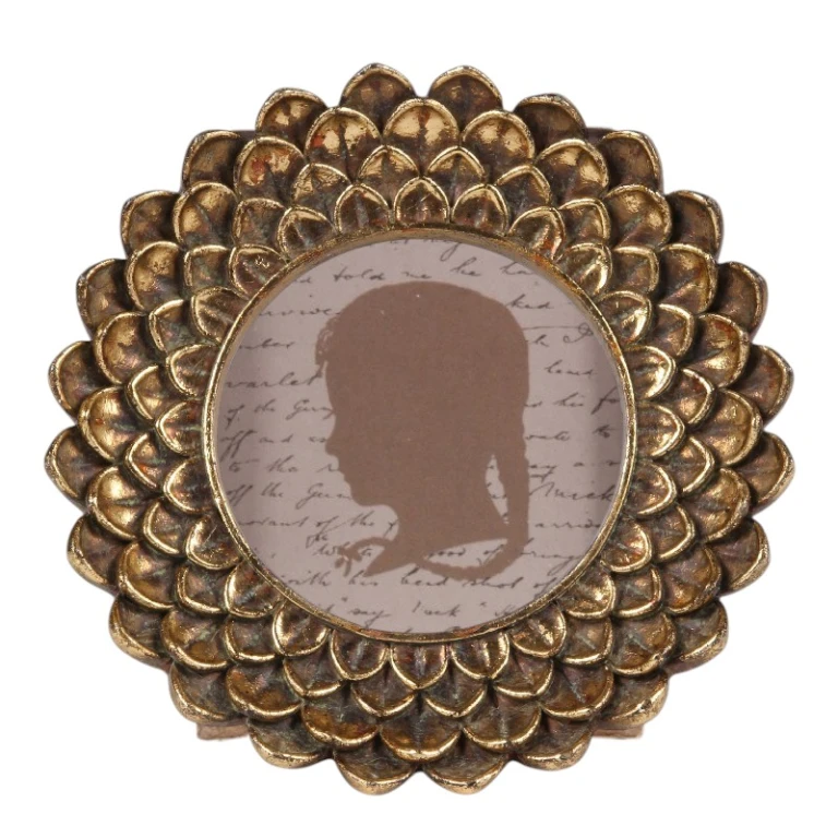 Ramka na zdjęcie 10x10 cm – złota – żywica sztuczna – okrągła – stojąca