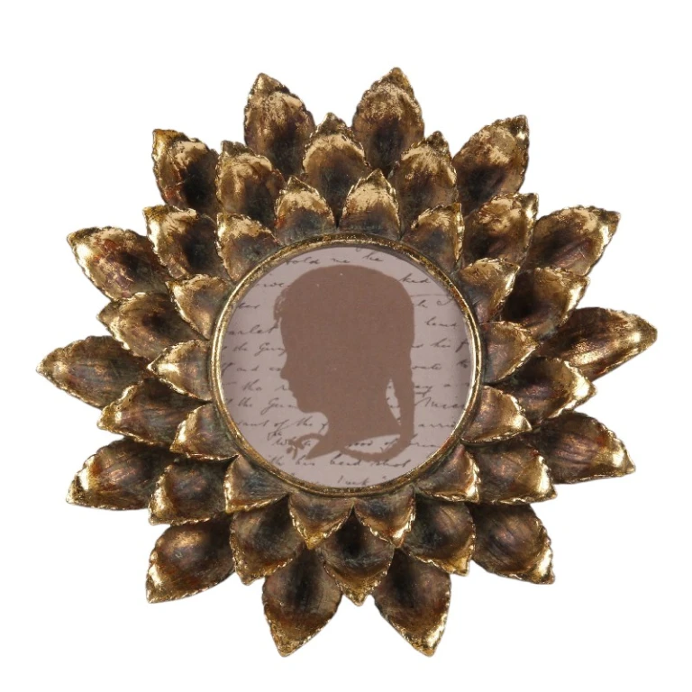 Ramka na zdjęcie 10x10 cm – złota – żywica sztuczna – okrągła – stojąca