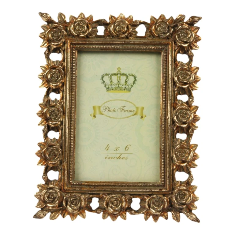 Ramka na zdjęcie 10x15 cm - złota - żywica sztuczna - prostokątna