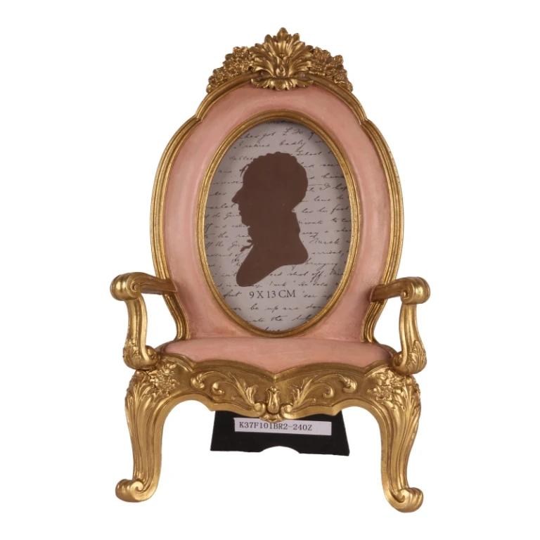 Ramka na zdjęcie w kształcie krzesła – 9 × 13 cm – różowa – żywica sztuczna – stojąca