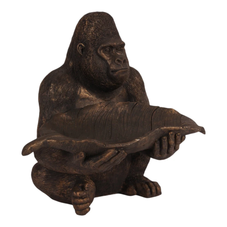 Posąg goryla z tacą – złoto – 39 cm