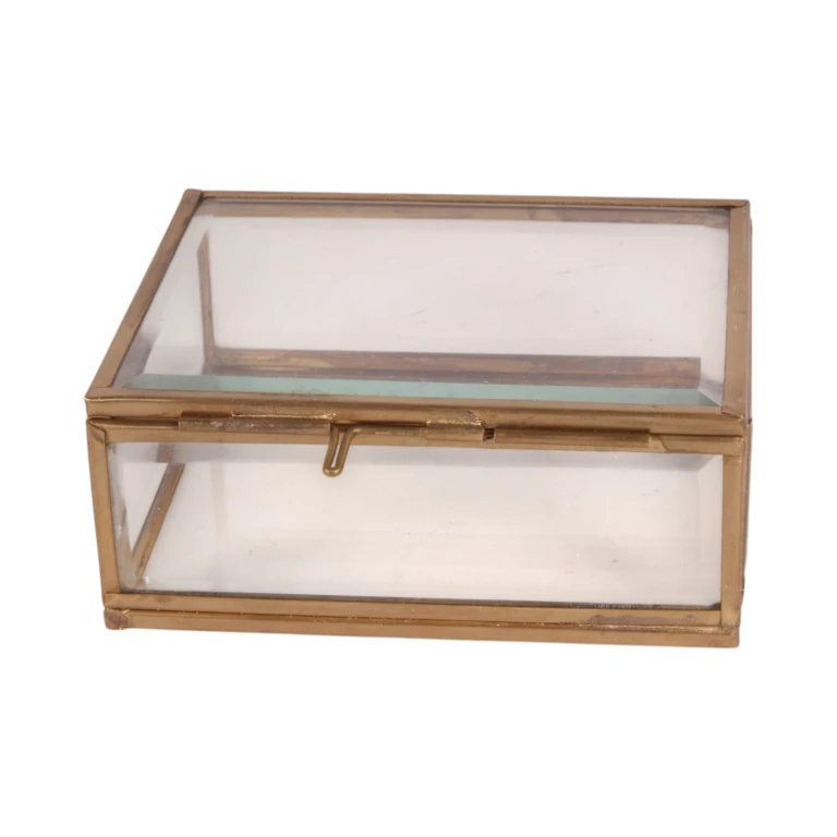Pudełko na biżuterię 11 x 9 x 4,5 cm – złoto – mosiądz i szkło