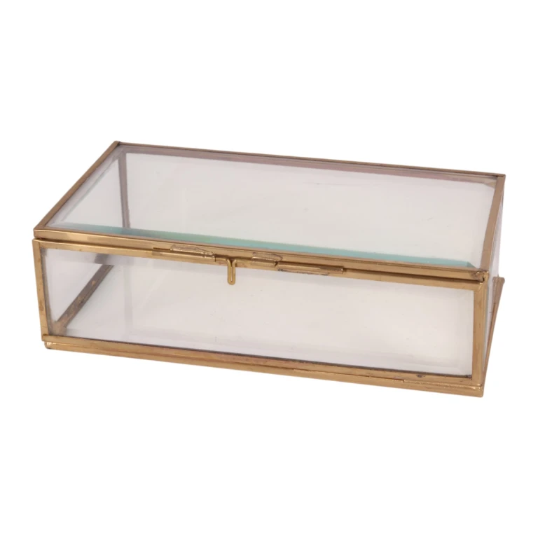 Pudełko na biżuterię 17,5 x 10 x 5,5 cm – złoto – mosiądz i szkło