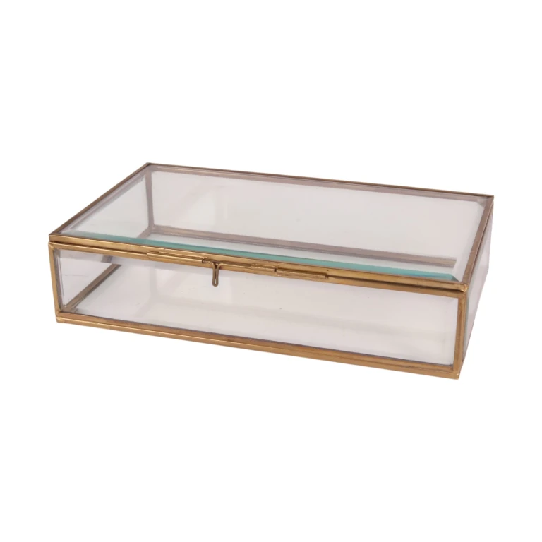 Pudełko na biżuterię 22,5 × 14 × 5,5 cm – złoto – mosiądz i szkło