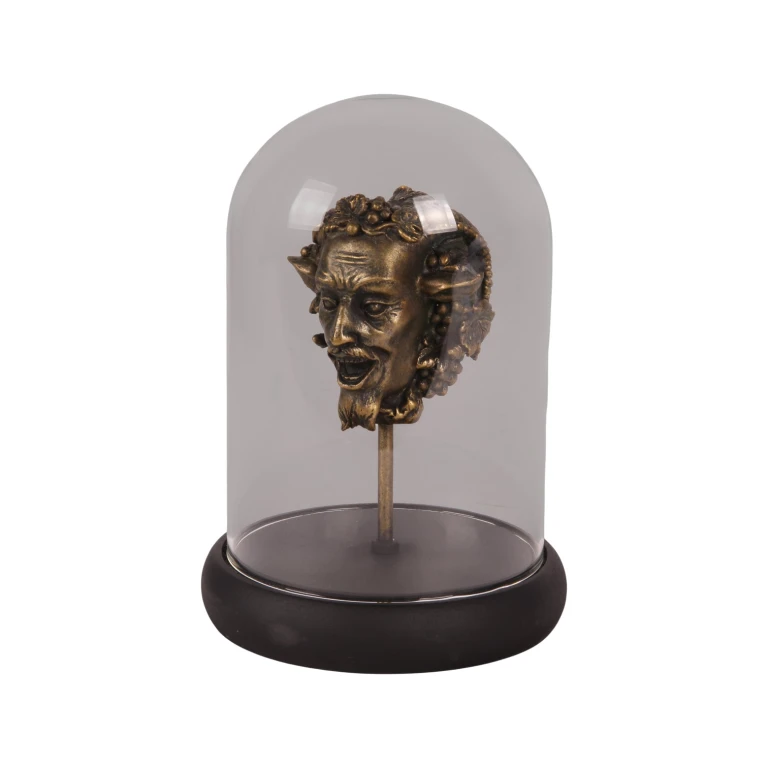 Figurka Bachusa ze szklaną kopułą – złoto – 23 cm – żywica artystyczna