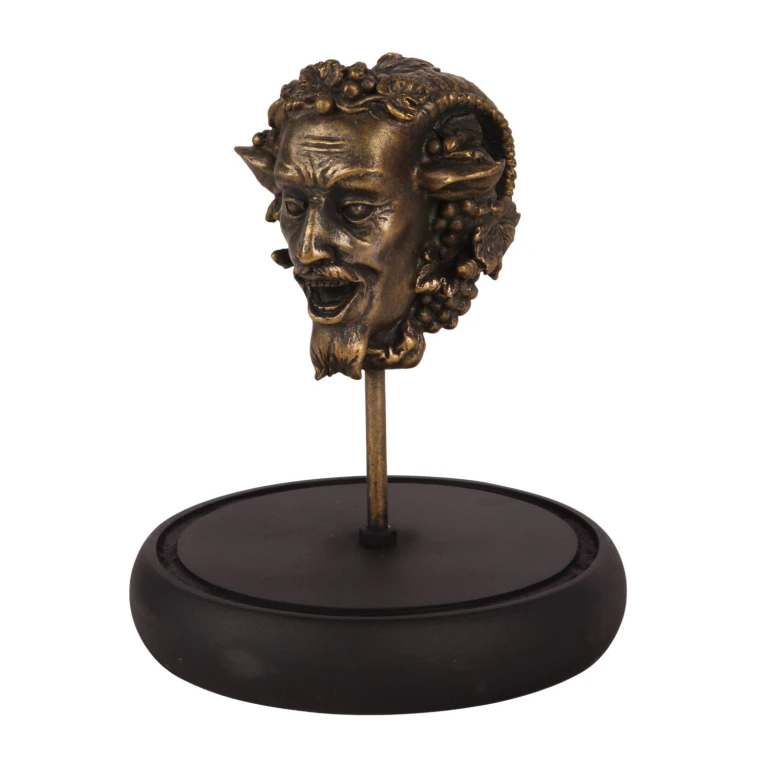 Figurka Bachusa ze szklaną kopułą – złoto – 23 cm – żywica artystyczna