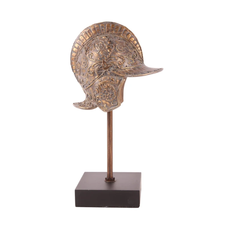 Hełm na stojaku – złoty – 29,5 cm – żywica sztuczna