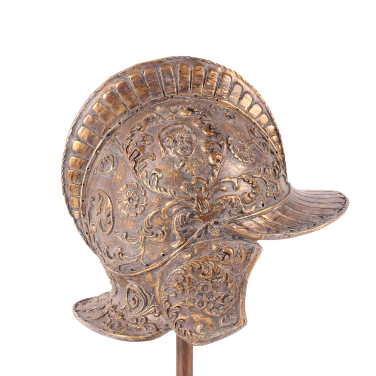 Hełm na stojaku – złoty – 29,5 cm – żywica sztuczna
