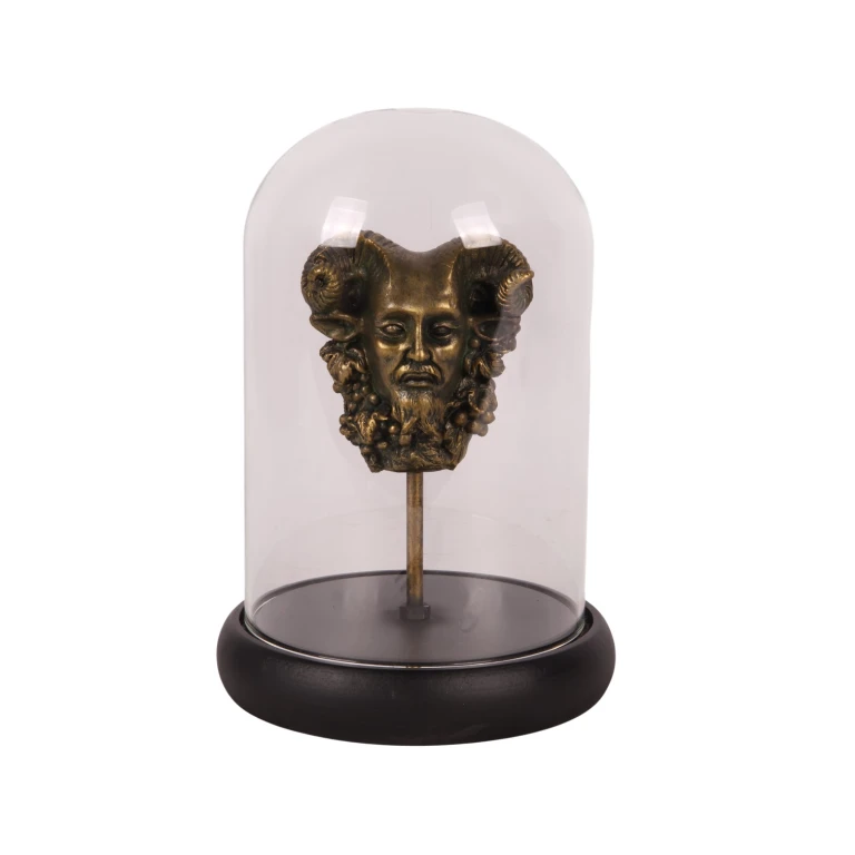 Figurka Bacchusa z szklaną kopułką – złoto – 23 cm – żywica artystyczna