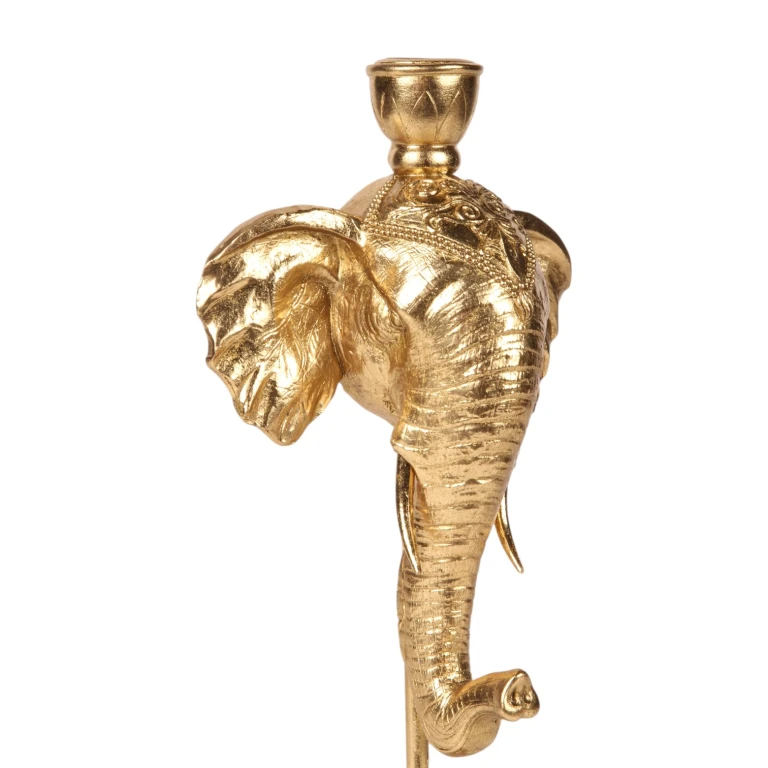Kandelabr Słoń - 35,5 cm - złoto - żywica sztuczna