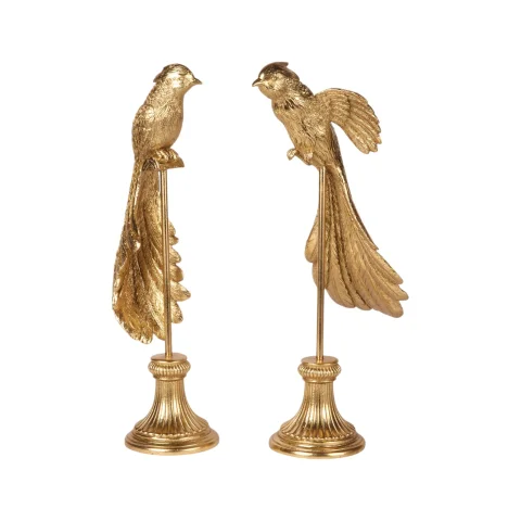 Vogelbeeld op standaard - goud - 49 cm