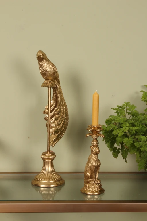 Figurka ptaka na stojaku – złoto – 49 cm