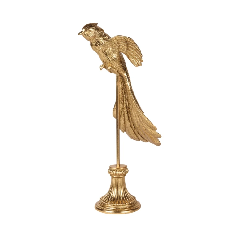 Figurka ptaka na stojaku - złoto - 49,5 cm - 1 sztuka