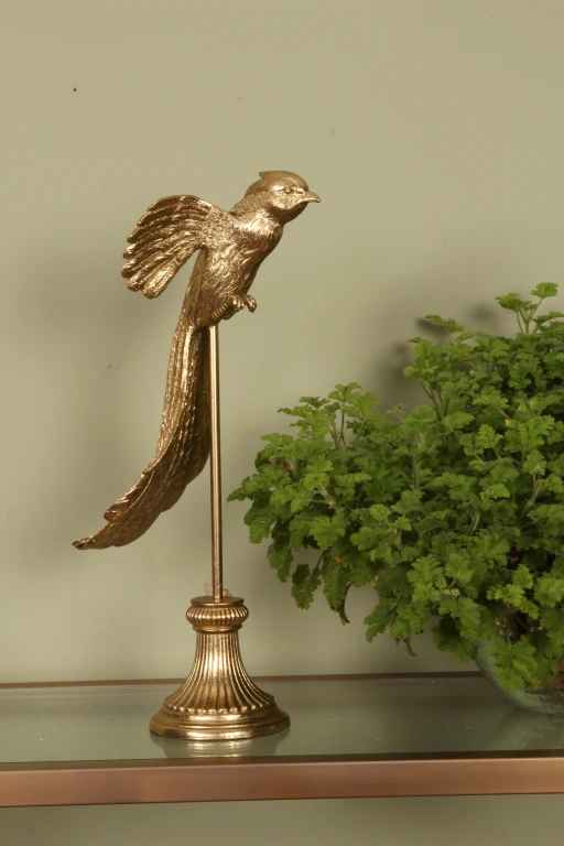 Figurka ptaka na stojaku - złoto - 49,5 cm - 1 sztuka