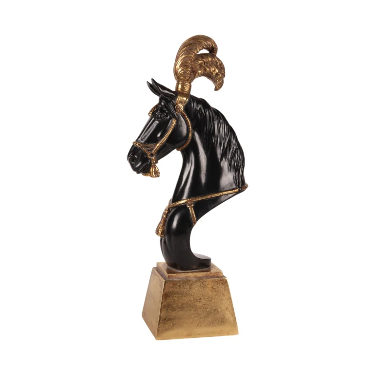 Rzeźba głowy konia – czarna/złota – 36,5 cm