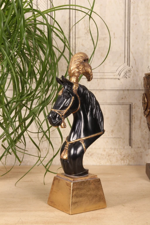 Rzeźba głowy konia – czarna/złota – 36,5 cm