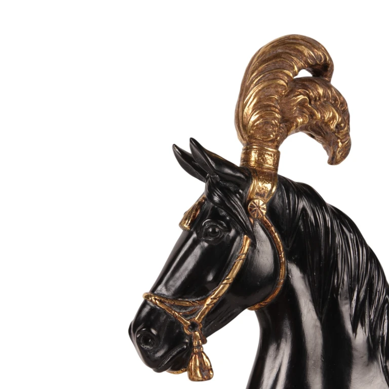 Rzeźba głowy konia – czarna/złota – 36,5 cm