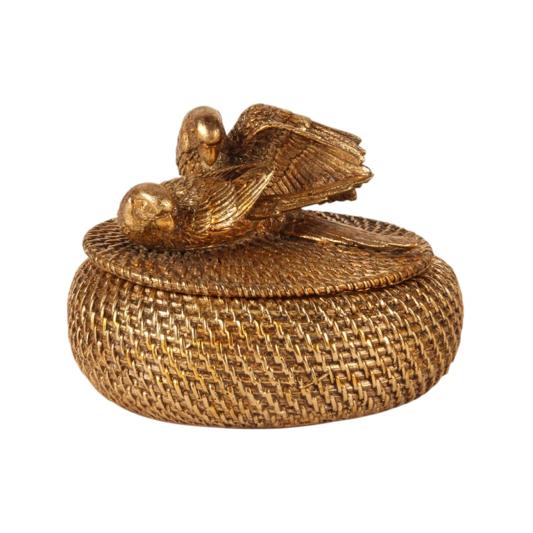 Pudełko do przechowywania z pokrywką – 19 cm – złoto – żywica artystyczna