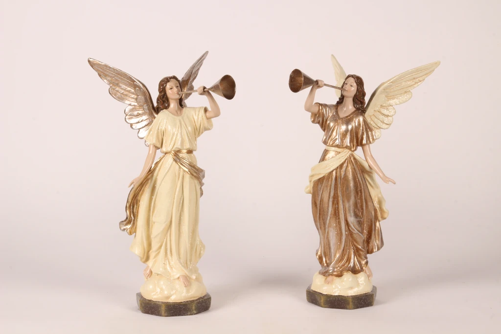 Figurka anioła – beżowa – 41 cm – żywica sztuczna