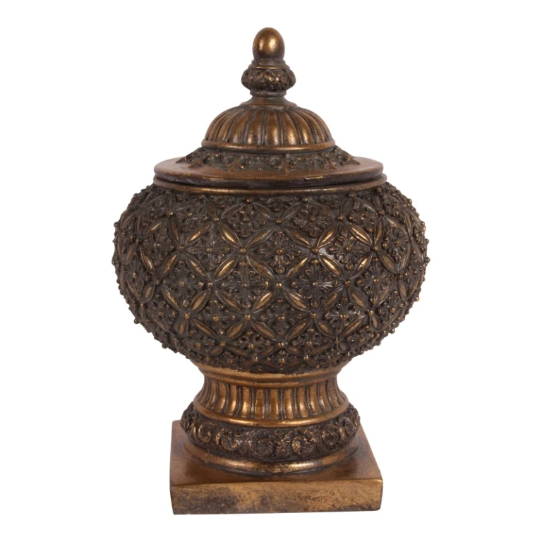 Pudełko do przechowywania o wymiarach około 27 x 18,5 cm - złote - żywica sztuczna