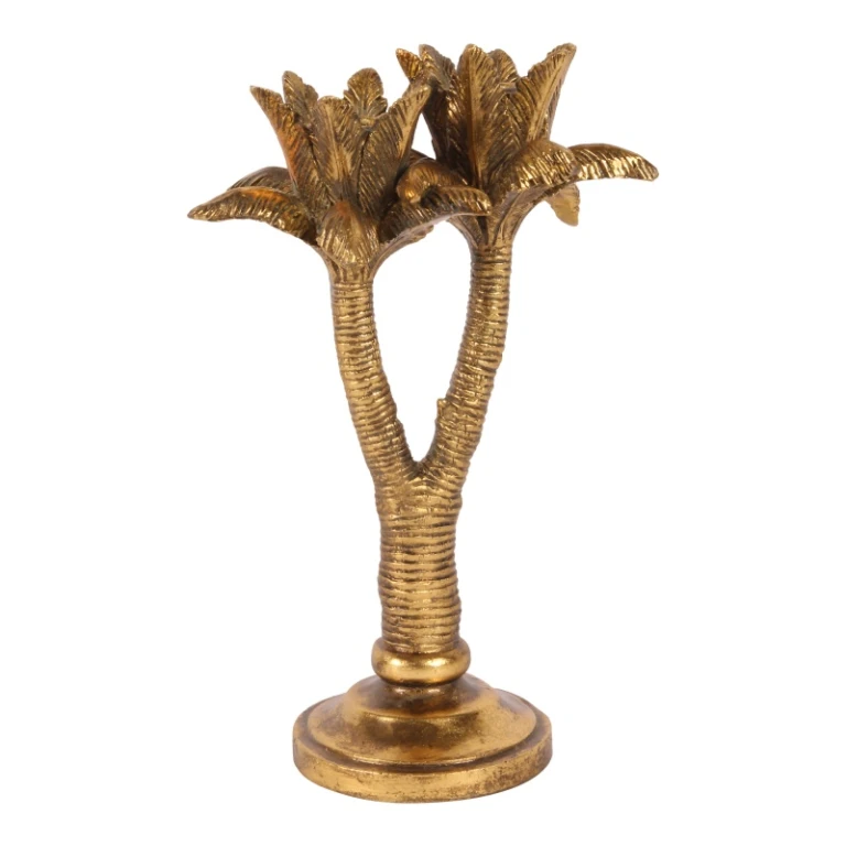 Kandelabr Palmowy - 24 cm - złoto - żywica sztuczna