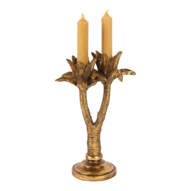 Kandelabr Palmowy - 24 cm - złoto - żywica sztuczna