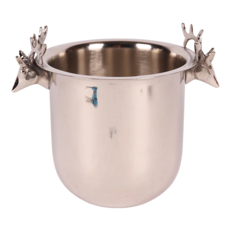 Wine Cooler with Deer Heads - Silver-Colored Brass - 24 cm - 1 Piece