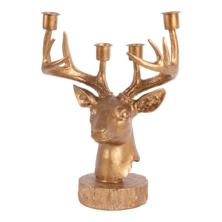 Kandelabr Jelen - 31,5 cm - złoto - żywica sztuczna