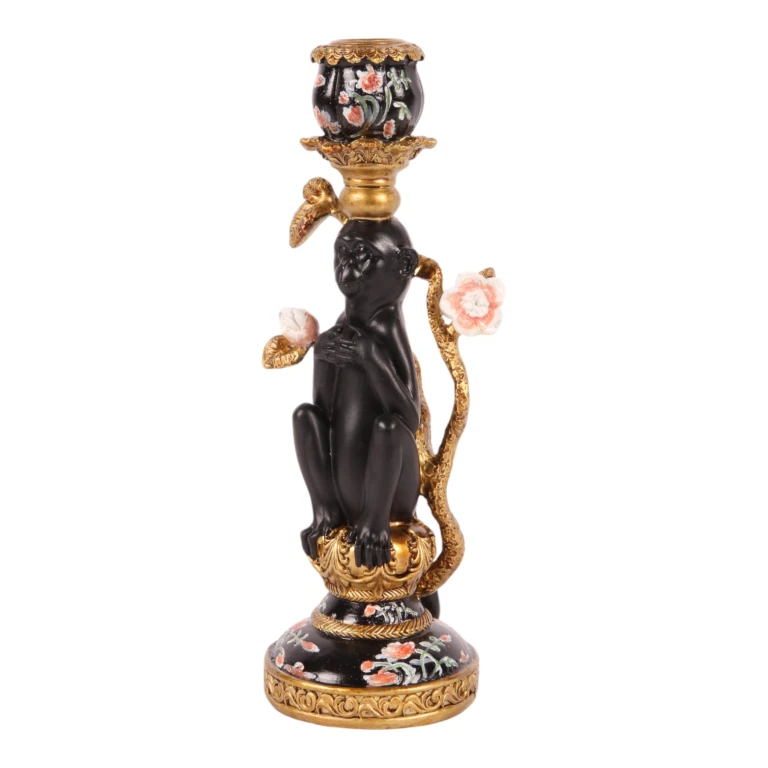 Kandelabr Małpa - 25,5 cm - czarny - żywica sztuczna