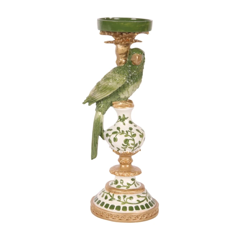 Kandelabr Papuga - 32 cm - zielony - żywica sztuczna