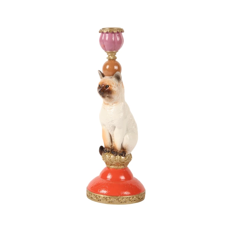 Kandelabr Kot - 26 cm - wielokolorowy - żywica sztuczna