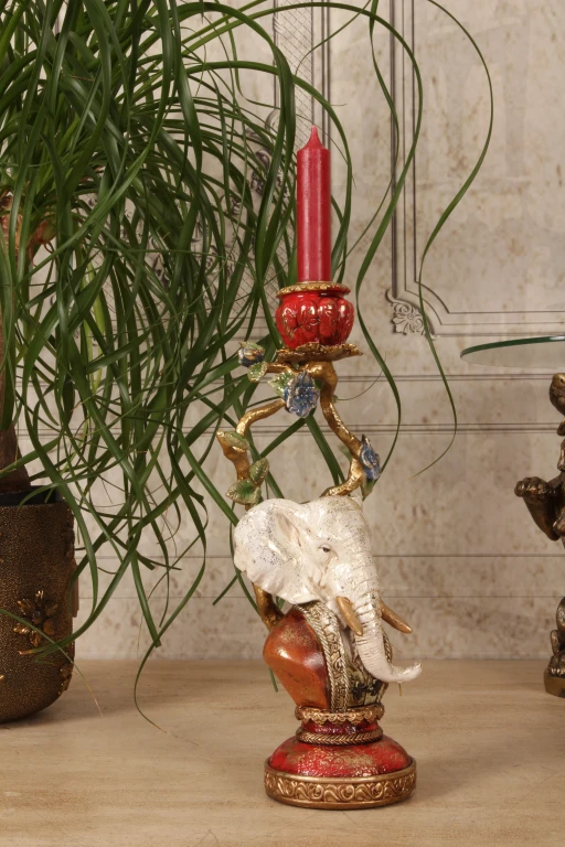 Kandelabr Słoń - 31 cm - wielokolorowy - żywica sztuczna
