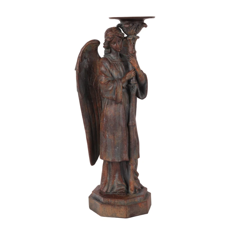Kandelabr Anioł - 40 cm - antyczny brąz - żywica sztuczna