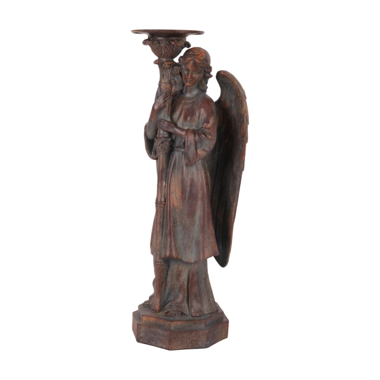 Kandelabr Anioł - 40 cm - brąz antyczny - żywica sztuczna