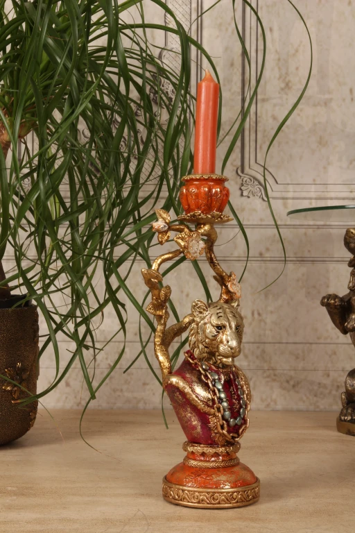 Kandelabr Lew - 31 cm - złoto - żywica sztuczna