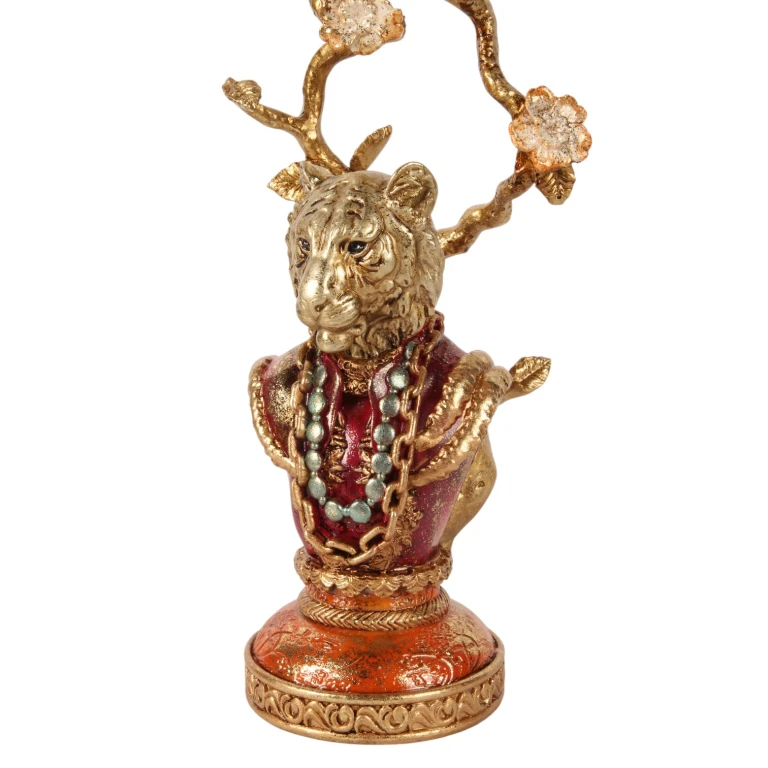 Kandelabr Lew - 31 cm - złoto - żywica sztuczna