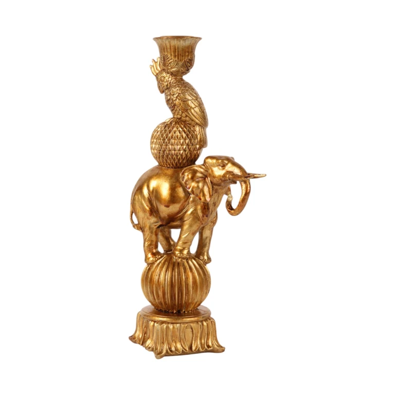 Kandelabr słoniowy - 27 cm - złoto - żywica sztuczna