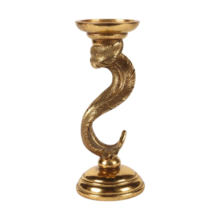 Kandelabr Pióro - 26,5 cm - złoto - żywica sztuczna - 1 sztuka