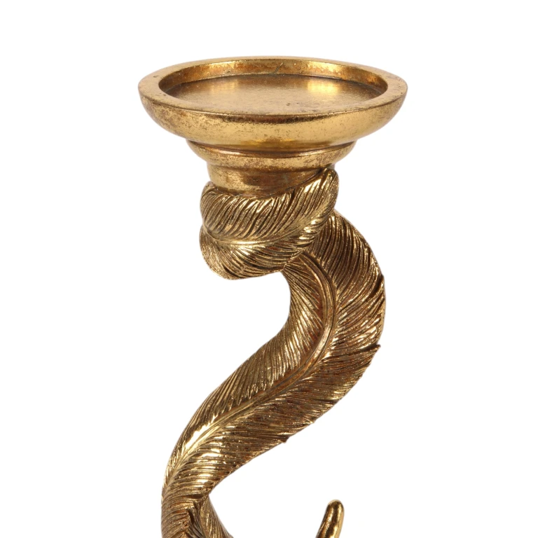 Kandelabr Pióro - 26,5 cm - złoto - żywica sztuczna - 1 sztuka