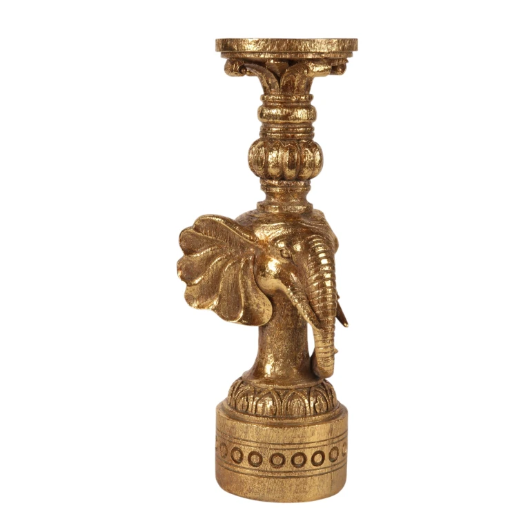 Kandelabr Słoń - 38,5 cm - złoto - żywica sztuczna