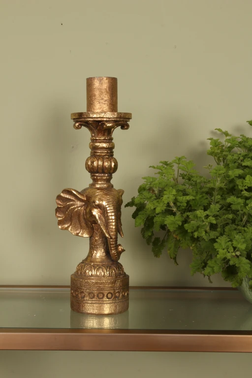 Kandelabr Słoń - 38,5 cm - złoto - żywica sztuczna