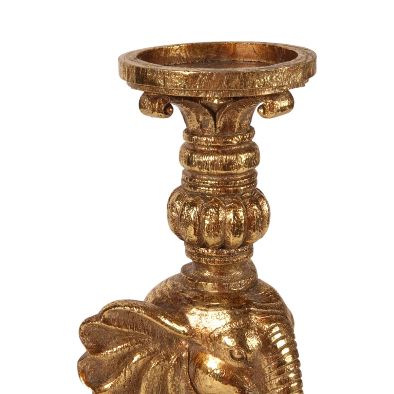 Kandelabr Słoń - 38,5 cm - złoto - żywica sztuczna