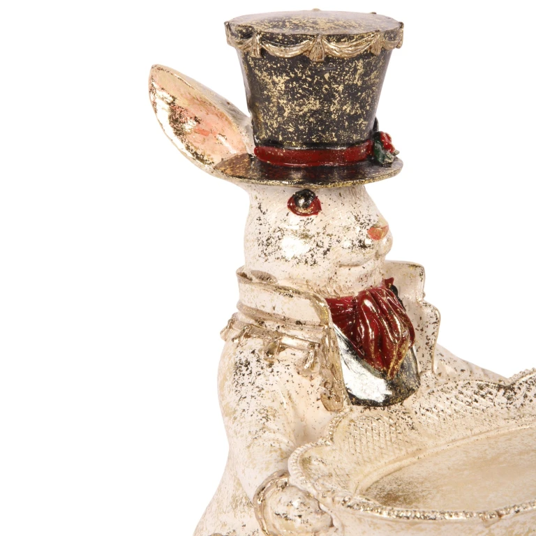 Figurka królika z miseczką - biała - 23 cm