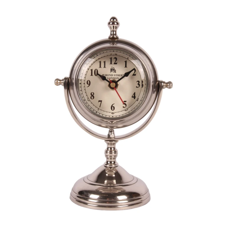 Zegar stołowy na nóżce - srebrny - aluminium - 22 cm - 1 sztuka