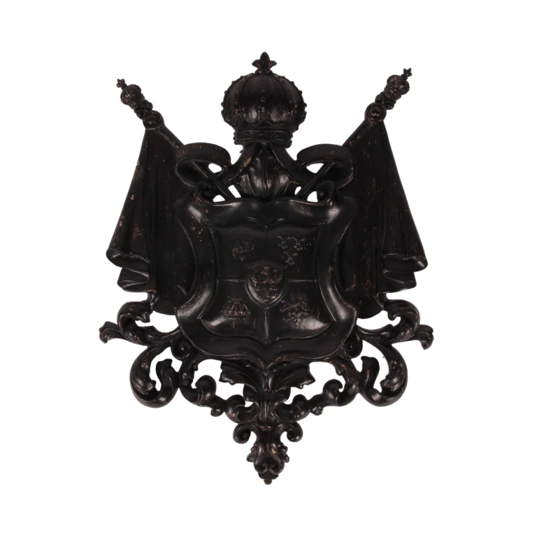 Ornament ścienny w kształcie tarczy herbowej - czarny - 36,5 cm - żywica sztuczna
