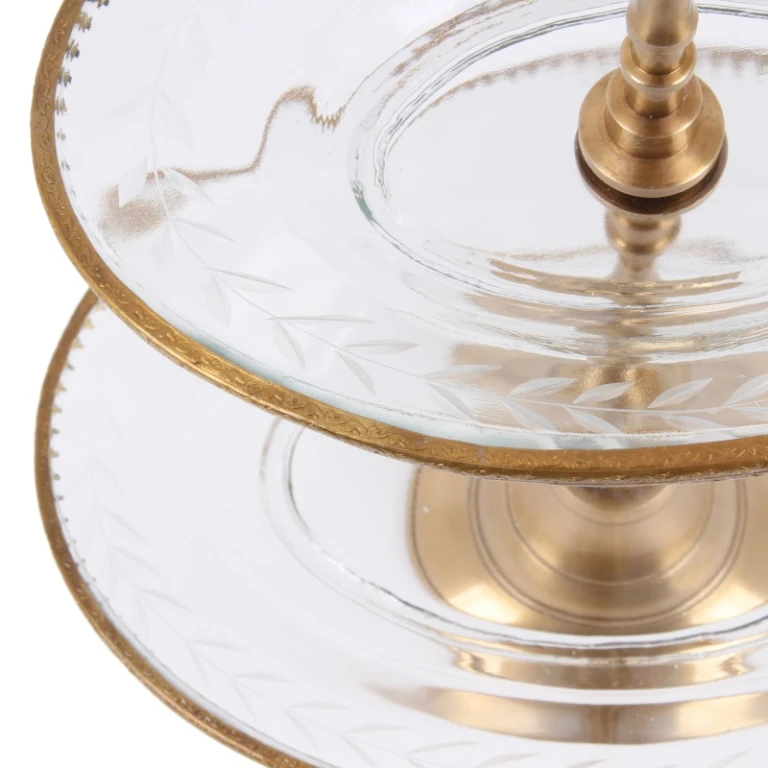 Etagère - 2-poziomowa - 38 cm - złoto - mosiądz i szkło