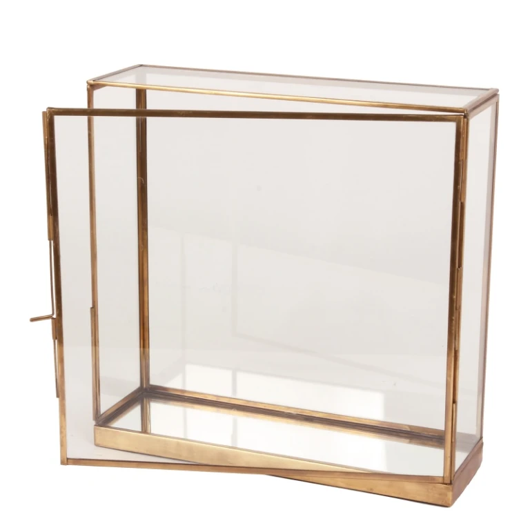 Displaybox - mosiądz i szkło - złoto - 24x24x8 cm - 1 sztuka