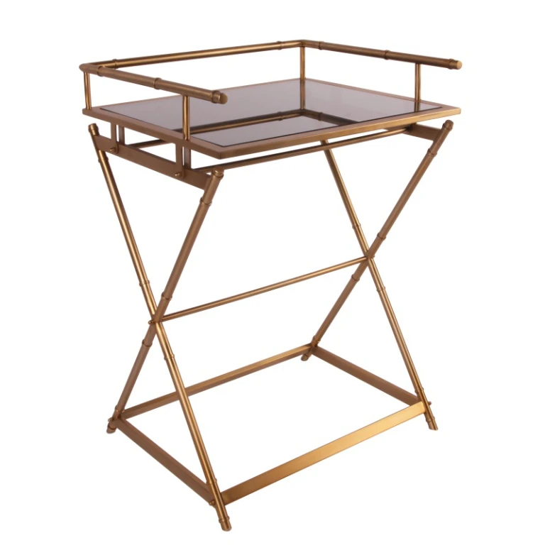 Stół serwisowy - złoto - szkło i stal - 85 cm