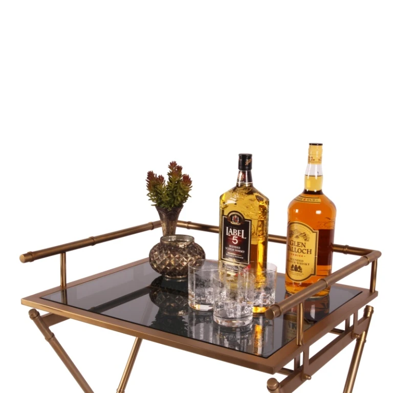 Stół serwisowy - złoto - szkło i stal - 85 cm