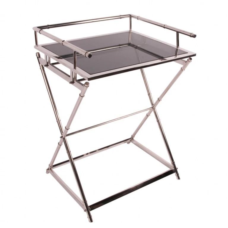 Stół serwisowy - srebrny - szkło i stal - 85 cm